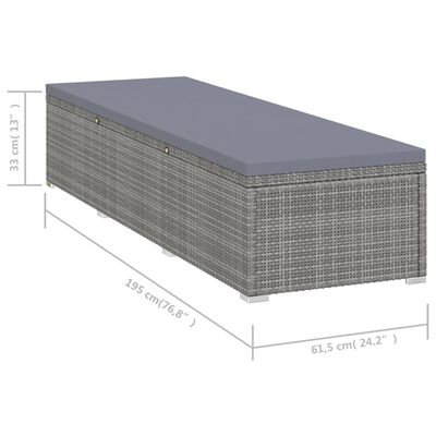 vidaXL Шезлонг с шалте и маса за чай, полиратан, сив