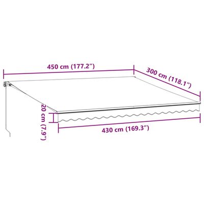 vidaXL Ръчно прибираща се тента с LED, антрацит и бял, 450x300 см