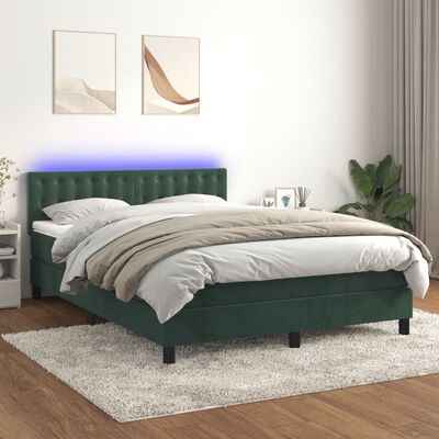 vidaXL Боксспринг легло с матрак и LED, тъмнозелено, 140x200см, кадифе