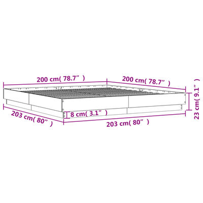 vidaXL Рамка за легло с LED осветление, бетонно сива, 200x200 см