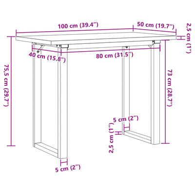 vidaXL Трапезна маса О-образна рамка 100x50x75,5 см бор масив и чугун