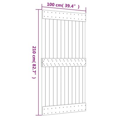 vidaXL Плъзгаща врата с монтажни части, 100x210 см, борово дърво масив