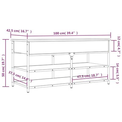 vidaXL Пейка за обувки, сив сонома, 100x42,5x50 см, инженерно дърво