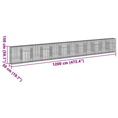 vidaXL Габионна кошница с покритие, 1200x50x150 см, поцинковано желязо