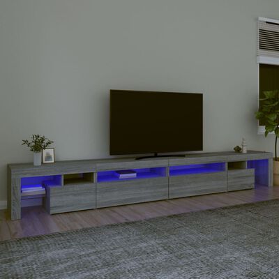 vidaXL ТВ шкаф с LED осветление, сив сонома, 290x36,5x40 см
