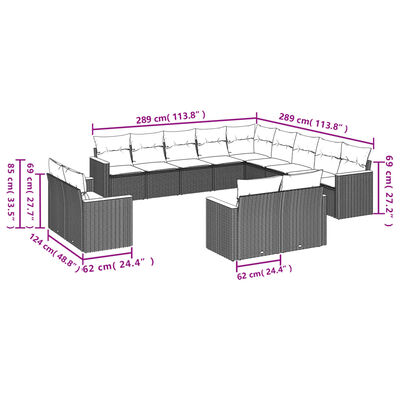 vidaXL Градински диван с възглавници, 13 части, бежов микс полиратан