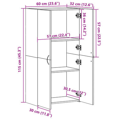 vidaXL Шкаф за документи, опушен дъб, 60x32x115 см, инженерно дърво