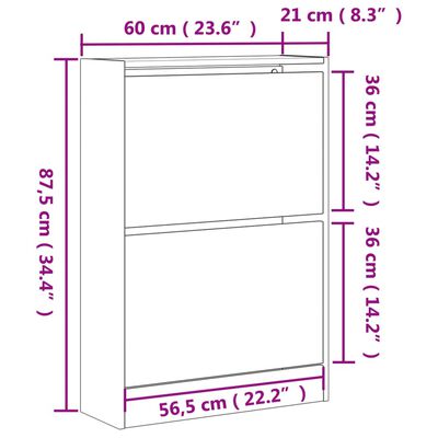 vidaXL Шкаф за обувки, опушен дъб, 60x21x87,5 см, инженерно дърво