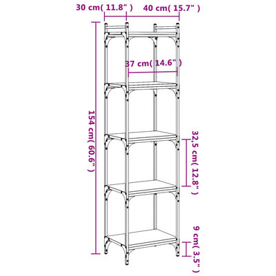 vidaXL Библиотека 5 рафта кафяв дъб 40x30x154 см инженерно дърво