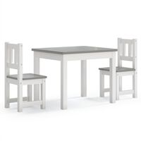 vidaXL Детски комплект от 3 части маса и столове бяло и сиво МДФ