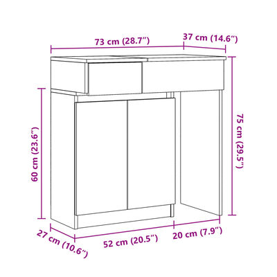 vidaXL Тоалетка с LED, бетонно сива, 115x37x110,5 см