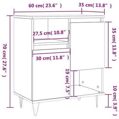 vidaXL Сайдборд, бетонно сив, 60x35x70 см, инженерно дърво