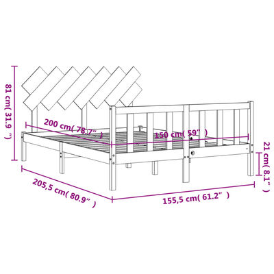 vidaXL Рамка за легло с табла сива 5FT King Size масивно дърво