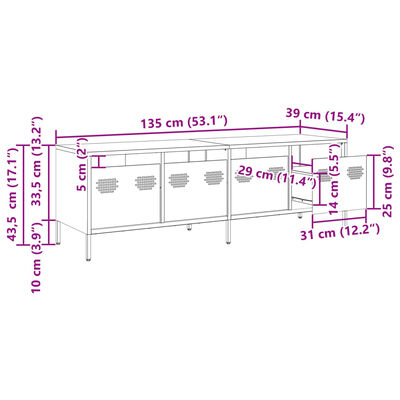 vidaXL ТВ шкаф маслиненозелен 135x39x43,5 см студеновалцувана стомана