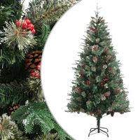 vidaXL Коледна елха с шишарки, зелена, 225 см, PVC и PE
