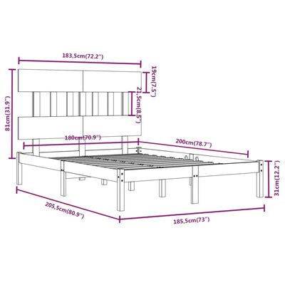 vidaXL Рамка за легло черна масивно дърво 180x200 см 6FT Super King