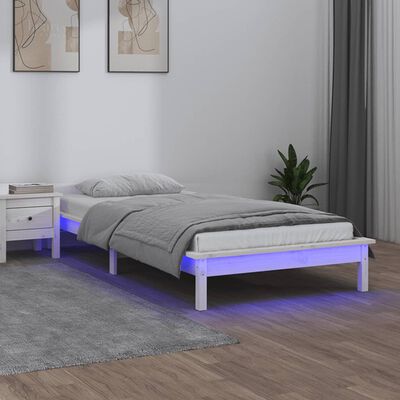 vidaXL Рамка за легло с LED осветление бяла 100x200 см масивно дърво