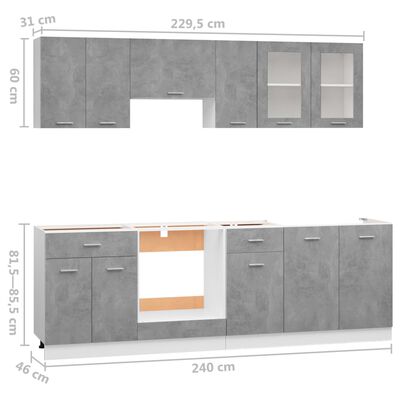 vidaXL Комплект кухненски шкафове от 8 части, бетонно сив