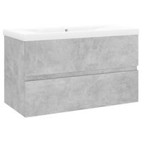 vidaXL Шкаф за баня с вградена мивка, бетонно сив, инженерно дърво