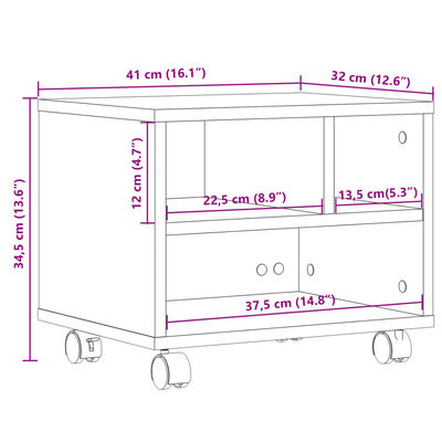 vidaXL Стойка за принтер с колелца, кафяв дъб, 41x32x34,5 см