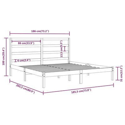 vidaXL Рамка за легло черна масивно дърво 180x200 см 6FT Super King