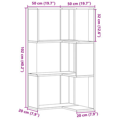 vidaXL Ъглова етажерка 3 нива сив сонома 50x50x102 см инженерно дърво