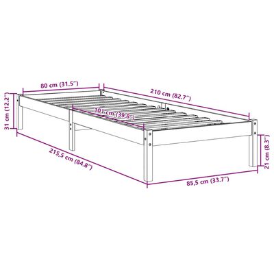 vidaXL Екстра дълга рамка за легло, без матрак, 80x210 см, бор масив