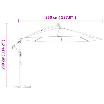 vidaXL Конзолен градински чадър, с LED светлини, теракота, 350 см