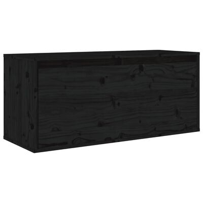 vidaXL Стенен шкаф, черен, 80x30x35 см, борово дърво масив