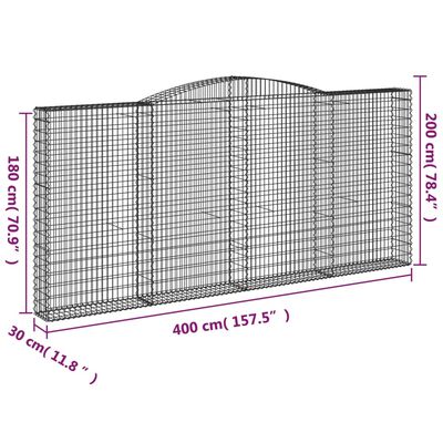 vidaXL Габионни кошници арка 9 бр 400x30x180/200 см поцинковано желязо