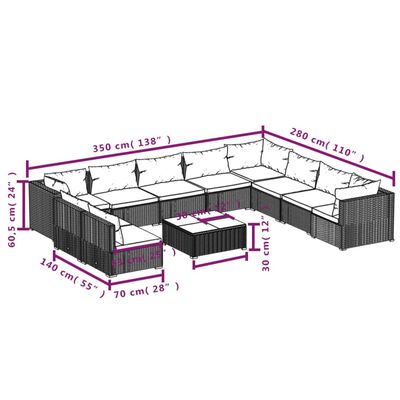 vidaXL Градински лаундж комплект възглавници 11 части кафяв полиратан