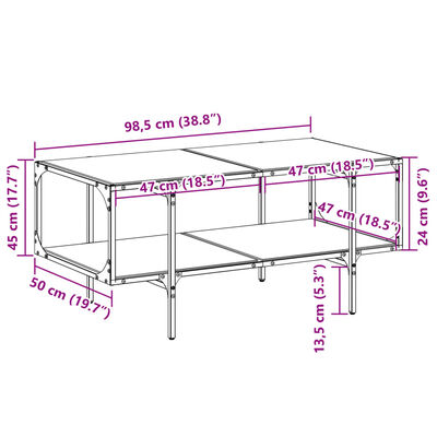 vidaXL Маса за кафе с прозрачен стъклен плот 98,5x50x45 см стомана