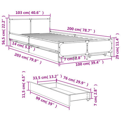 vidaXL Рамка за легло с чекмеджета, кафяв дъб, 100x200 см