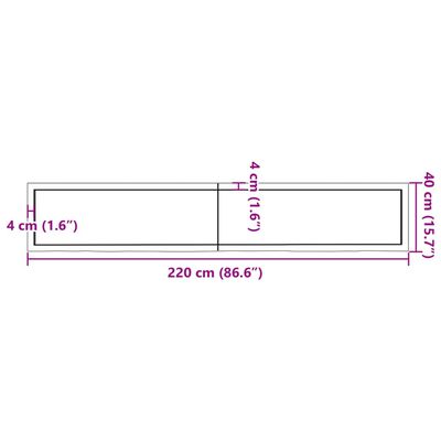 vidaXL Плот за маса тъмнокафяв 220x40x(2-6) см обработен масивен дъб