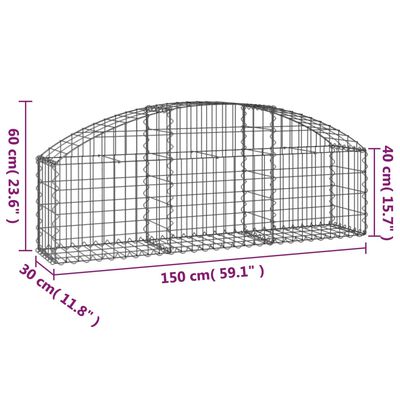 vidaXL Дъговидна габионна кошница 150x30x40/60 см поцинковано желязо