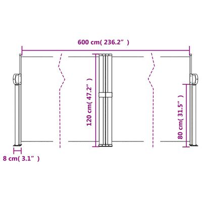 vidaXL Прибираща се странична тента, черна, 120x600 см