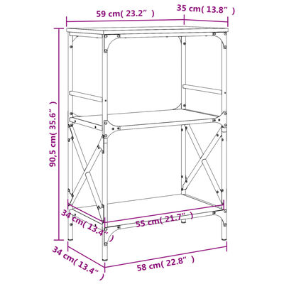 vidaXL Библиотека 3 рафта опушен дъб 59x35x90,5 см инженерно дърво