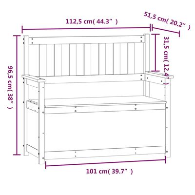 vidaXL Пейка, черен, 112,5x51,5x96,5 см, бор масив