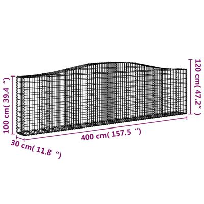 vidaXL Габионни кошници арка 6 бр 400x30x100/120 см поцинковано желязо