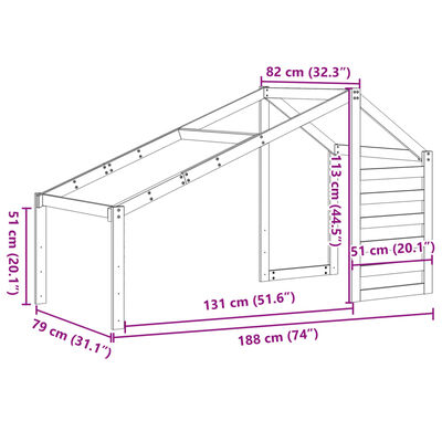 vidaXL Покрив за детско легло, восъчнокафяв, 188x82x113 см, бор масив