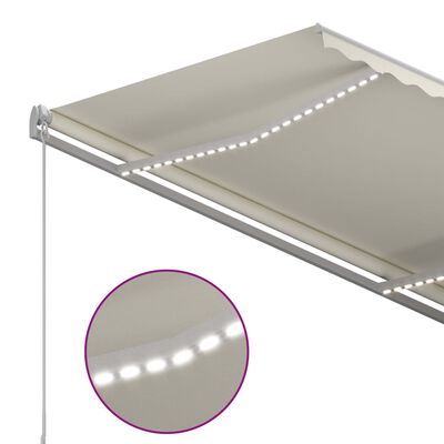 vidaXL Ръчно прибираща се тента с LED, 300x250 см, кремава