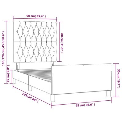 vidaXL Рамка за легло с табла, таупе, 90x200 см, плат
