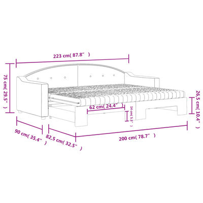 vidaXL Канапе с изтеглящо легло и матрак тъмносиво 80x200 см плат