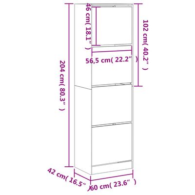 vidaXL Шкаф за обувки с 4 флип чекмеджета сонома дъб 60x42x204 см