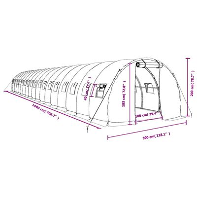 vidaXL Оранжерия със стоманена рамка бяла 54 м² 18x3x2 м