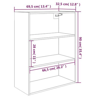 vidaXL Окачен стенен шкаф, кафяв дъб, 69,5x32,5x90 см