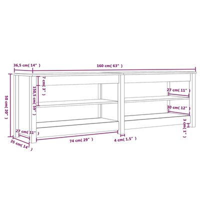 vidaXL Пейка за обувки бяла 160x36,5x50 см масивна борова дървесина