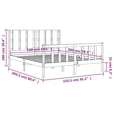 vidaXL Рамка за легло с табла бяла King Size масивно дърво