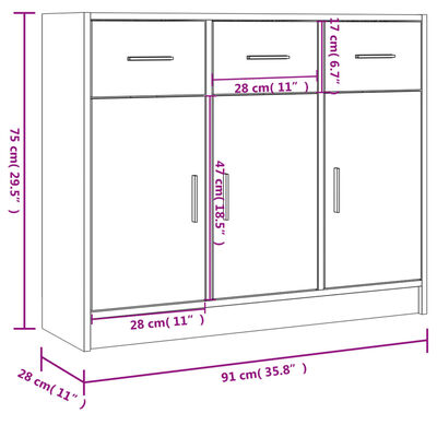 vidaXL Бюфет бял гланц 91x28x75 см инженерно дърво