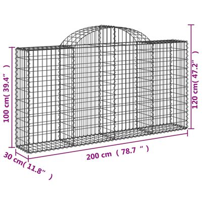 vidaXL Габионни кошници арка 3 бр 200x30x100/120 см поцинковано желязо